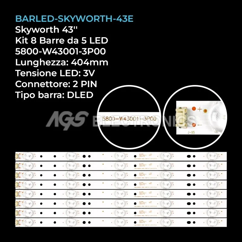 kit 8 barre LED retroilluminazione per Skyworth 43 pollici modello 43LES70T2