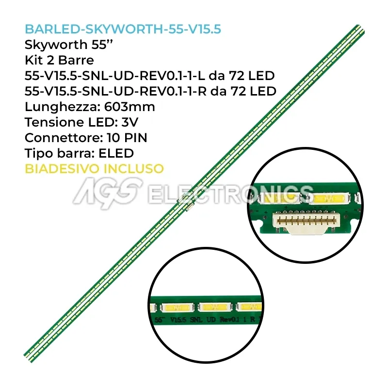 kit 2 barre LED retroilluminazione per Changhong 55 pollici modello 55Q2R