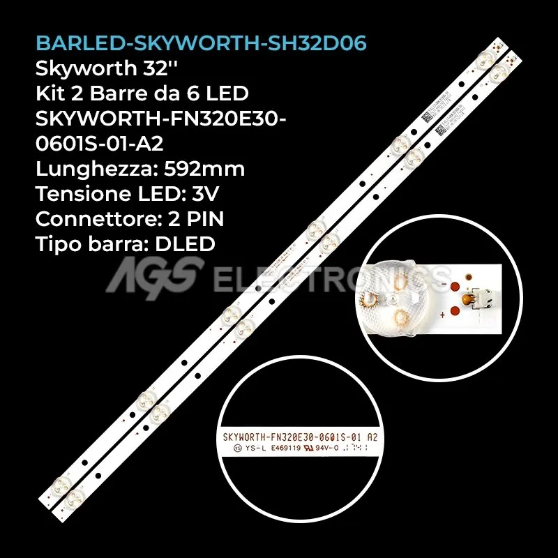 kit 2 barre LED retroilluminazione per Skyworth 32 pollici modello LC320DXYSKA7