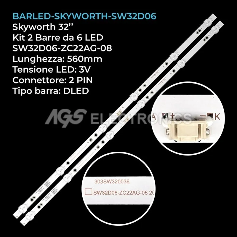 kit 2 barre LED retroilluminazione per Metz 32 pollici modello 32MTC6100Z
