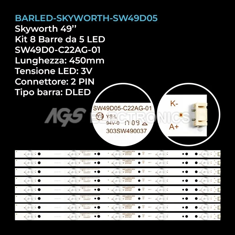 kit 8 barre LED retroilluminazione per Philco 49 pollici modello PH49E20DSGW