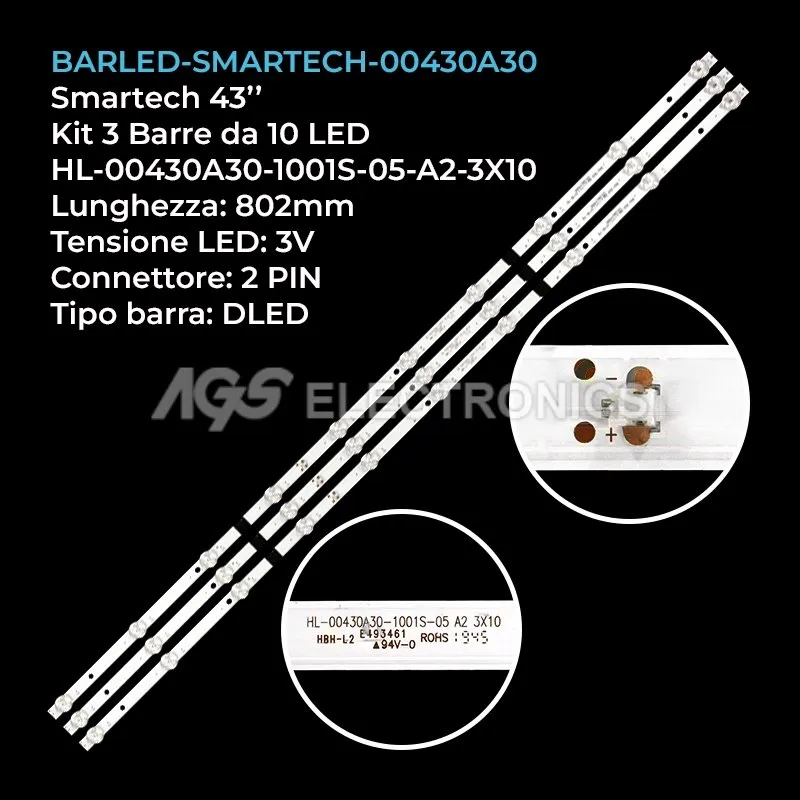 kit 3 barre LED retroilluminazione per Starwind 43 pollici modello SWLED43UA400