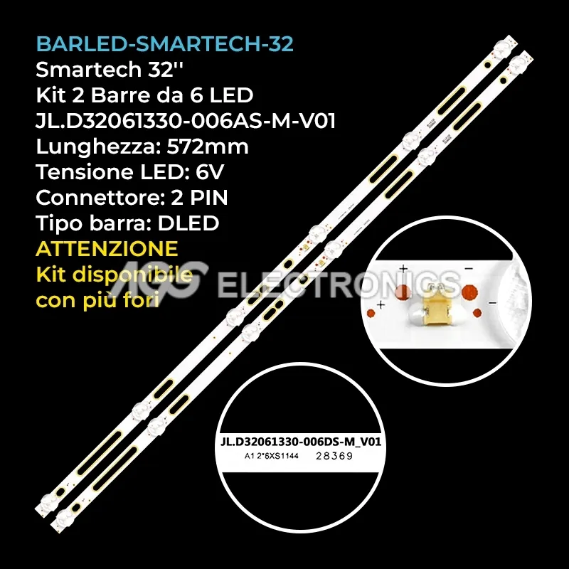 kit 2 barre LED retroilluminazione per Smartech 32 pollici modello LE32P18SA10