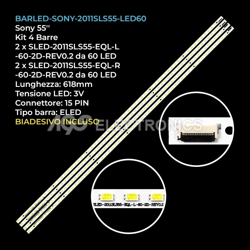 kit 4 barre LED retroilluminazione per Sony 55 pollici modello KDL55HX720