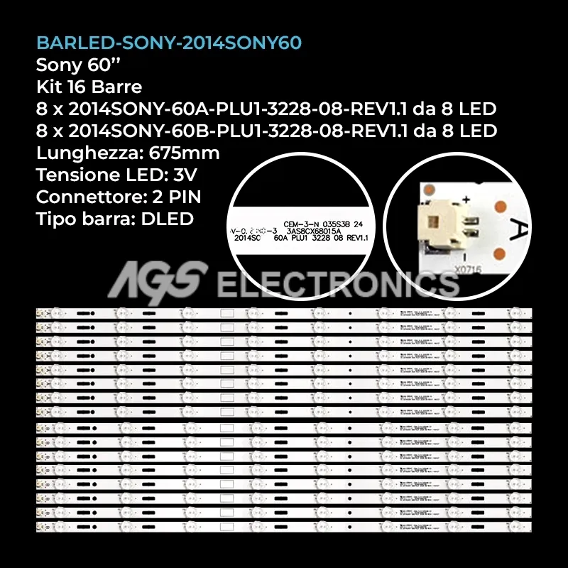 kit 16 barre LED retroilluminazione per Sony 60 pollici modello KDL60WM15B