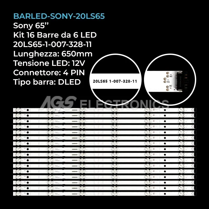 kit 16 barre LED retroilluminazione per Sony 65 pollici modello XR65X90CJ