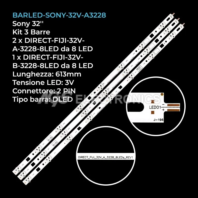 kit 3 barre LED retroilluminazione per Sony 32 pollici modello KDL32R433