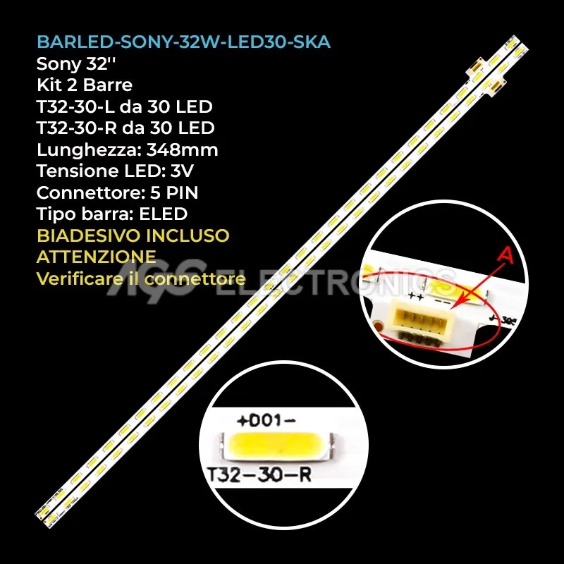 kit 2 barre LED retroilluminazione per Sony 32 pollici modello KDL32W653A