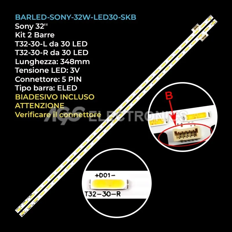 kit 2 barre LED retroilluminazione per Sony 32 pollici modello KDL32W600A
