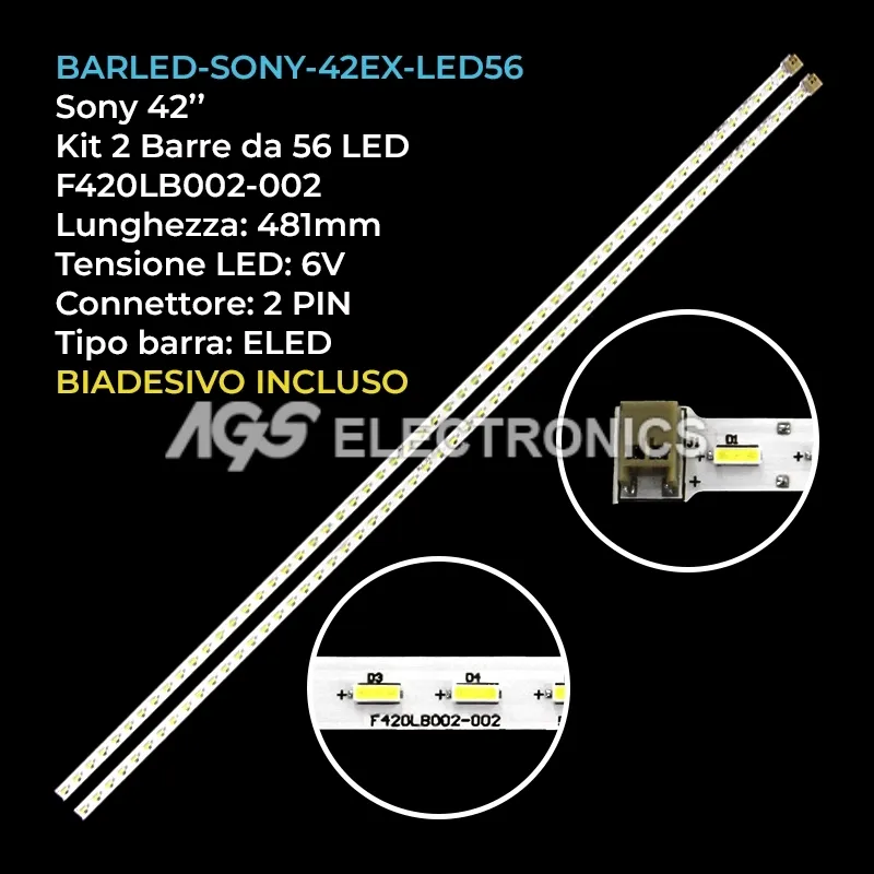 kit 2 barre LED retroilluminazione per Sony 42 pollici modello KDL42EX440