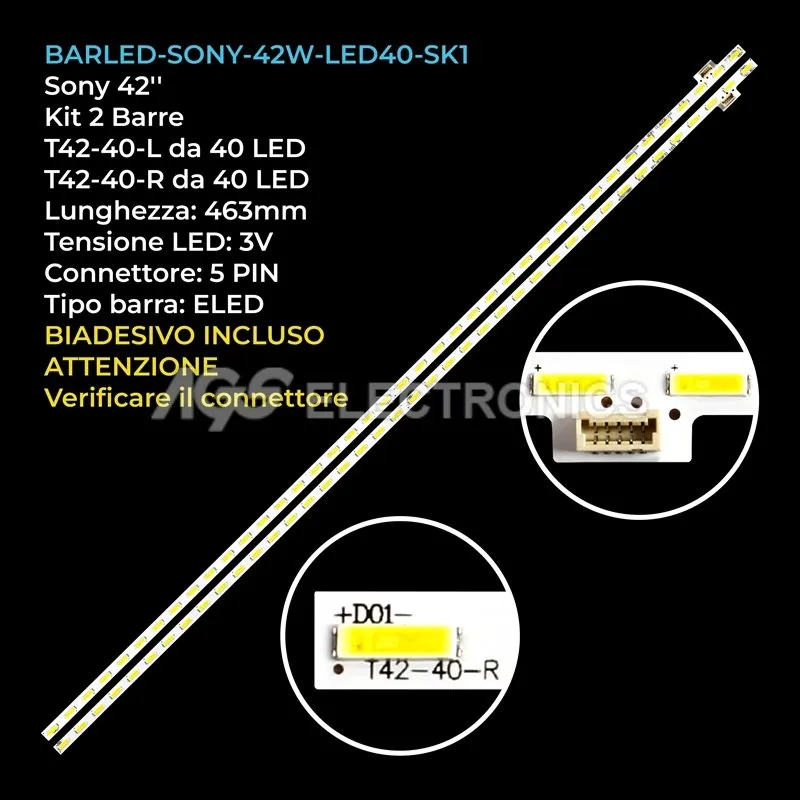kit 2 barre LED retroilluminazione per Sony 42 pollici modello KDL42W653A