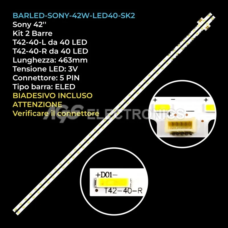 kit 2 barre LED retroilluminazione per Sony 42 pollici modello T420HVJ020