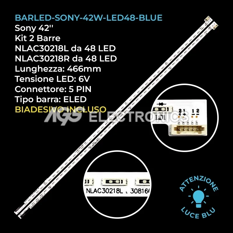 kit 2 barre LED retroilluminazione per Sony 42 pollici modello KDL42W804