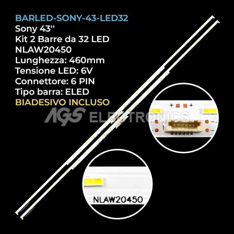 kit 2 barre LED retroilluminazione per Sony 43 pollici modello KD43XH8596