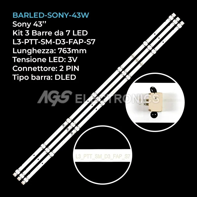 kit 3 barre LED retroilluminazione per Sony 43 pollici modello KDL43WF665