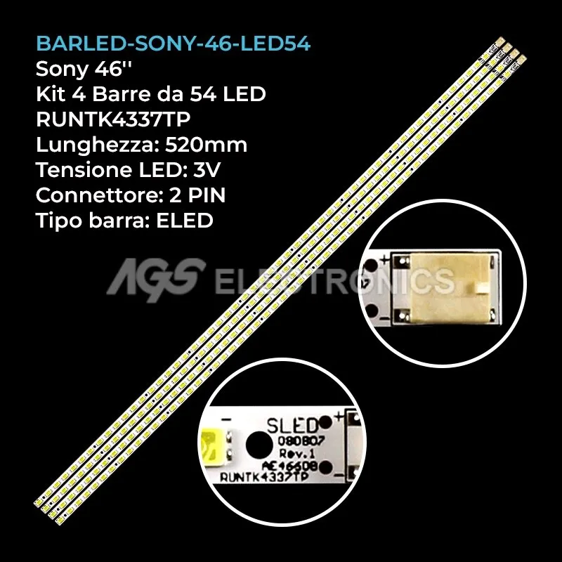 kit 4 barre LED retroilluminazione per Sony 46 pollici modello KDL46EX706