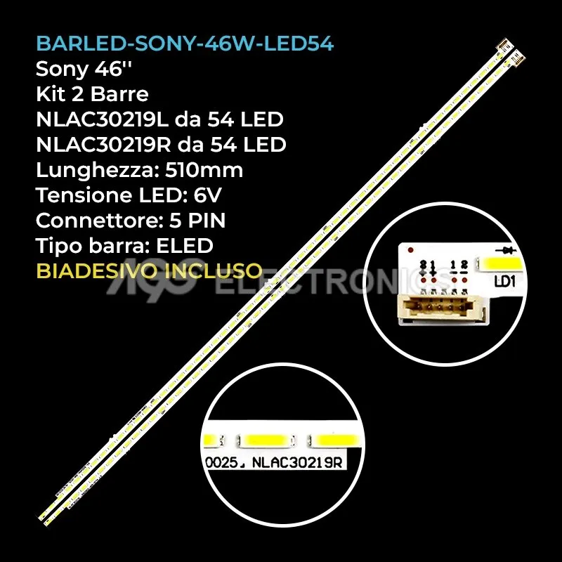 kit 2 barre LED retroilluminazione per Sony 46 pollici modello KDL46W700A