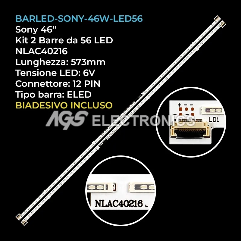 kit 2 barre LED retroilluminazione per Sony 46 pollici modello KDL46W905A