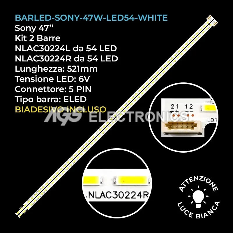 kit 2 barre LED retroilluminazione per Sony 47 pollici modello KDL47W850A