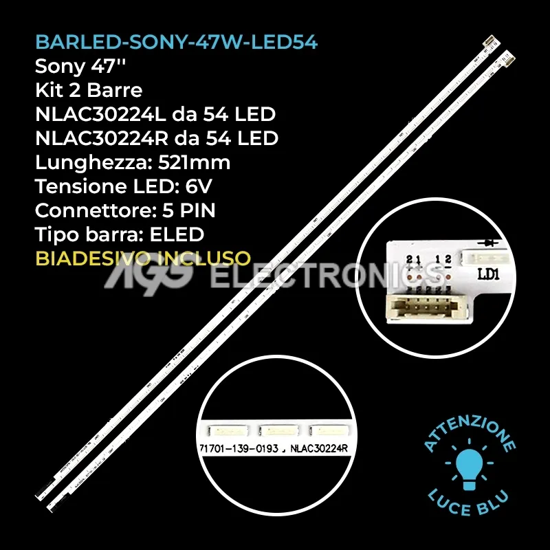 kit 2 barre LED retroilluminazione per Sony 47 pollici modello KDL47W802A