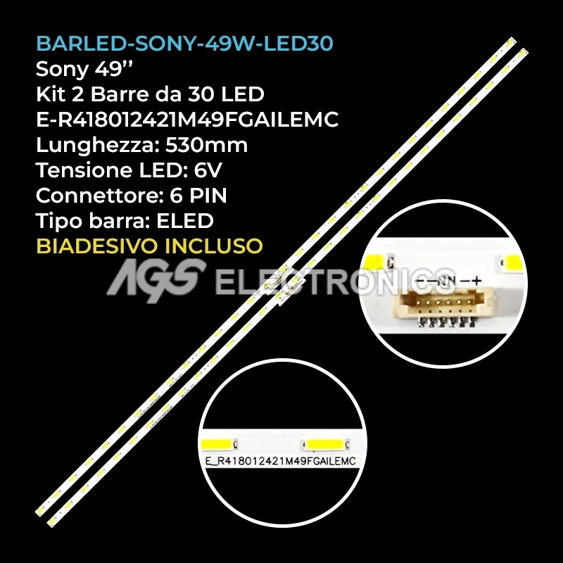 kit 2 barre LED retroilluminazione per Sony 49 pollici modello KD49XE7003