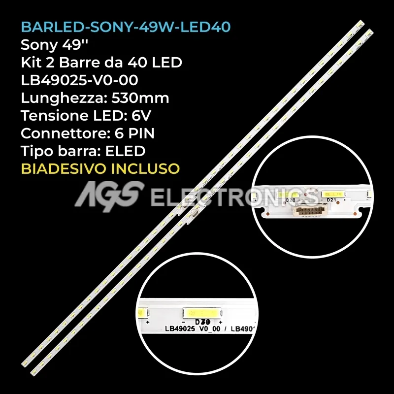 kit 2 barre LED retroilluminazione per Sony 49 pollici modello KD49XG7005