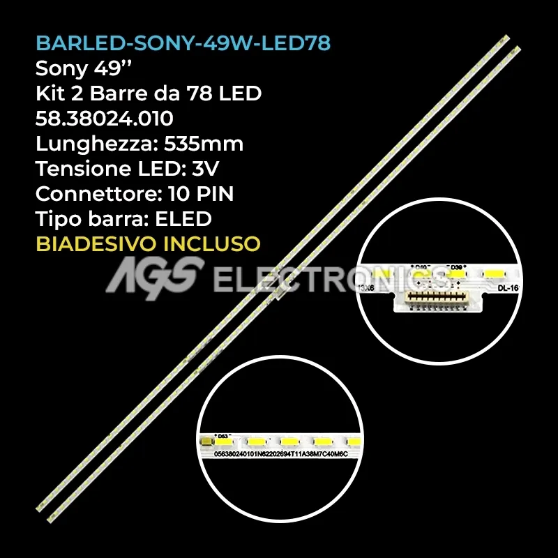 kit 2 barre LED retroilluminazione per Sony 49 pollici modello KD49XD8099