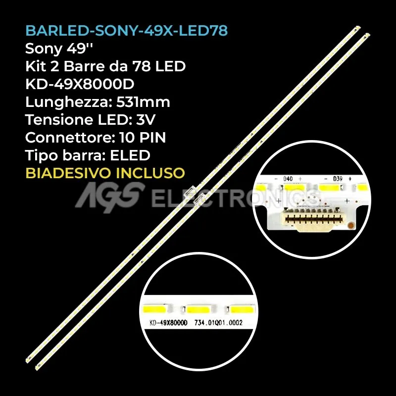 kit 2 barre LED retroilluminazione per Sony 49 pollici modello KD49XD8505