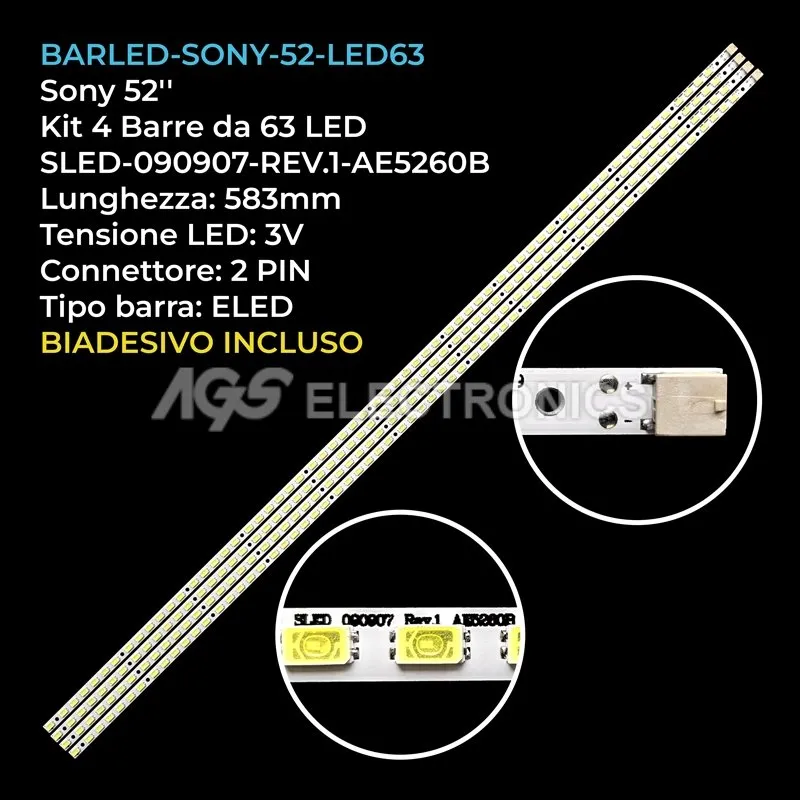 kit 4 barre LED retroilluminazione per Sony 52 pollici modello KDL52EX700