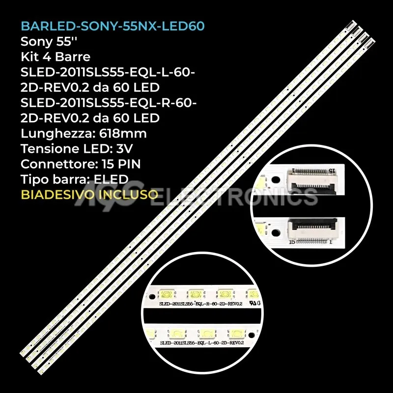 kit 4 barre LED retroilluminazione per Sony 55 pollici modello KDL55HX720