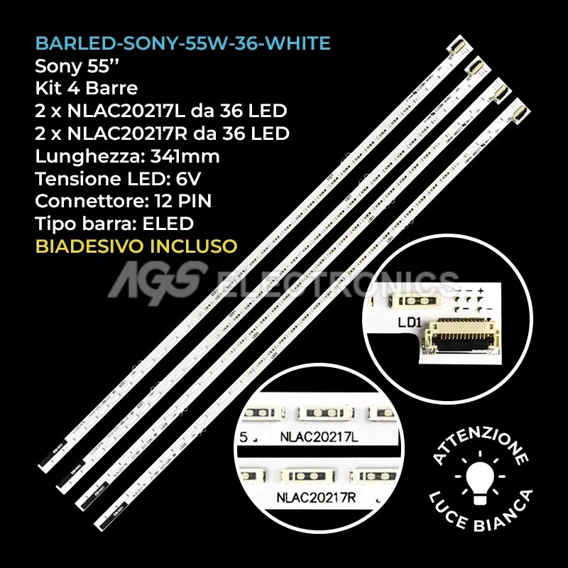kit 4 barre LED retroilluminazione per Sony 55 pollici modello KDL55W700A