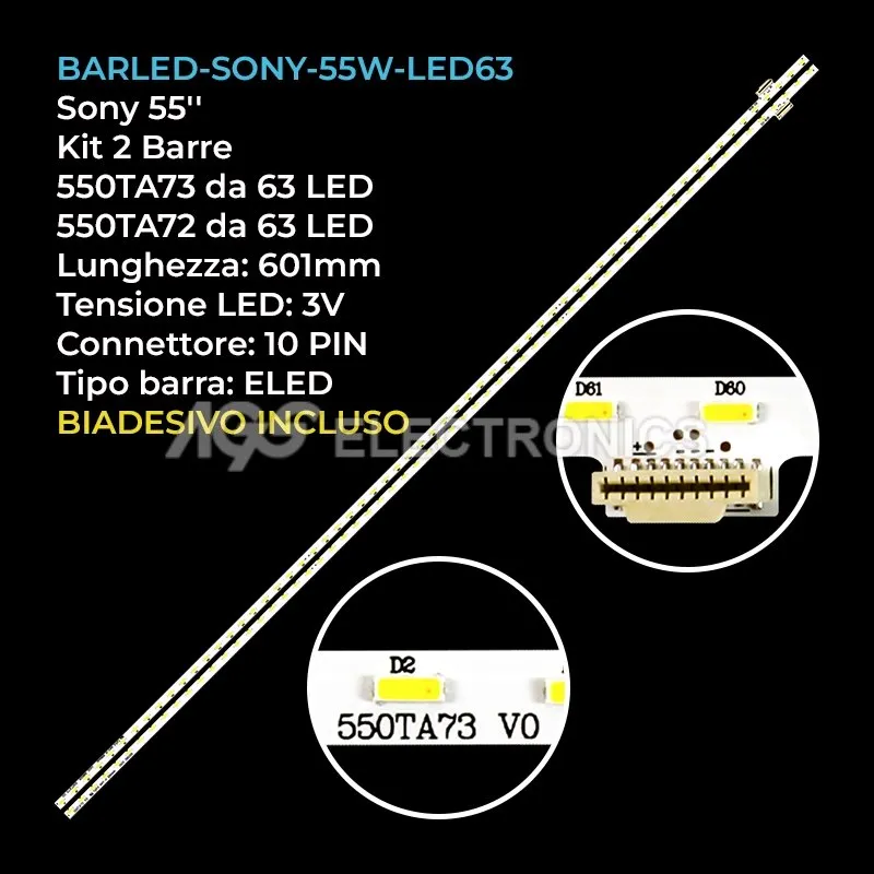 kit 2 barre LED retroilluminazione per Sony 55 pollici modello KDL55W800C