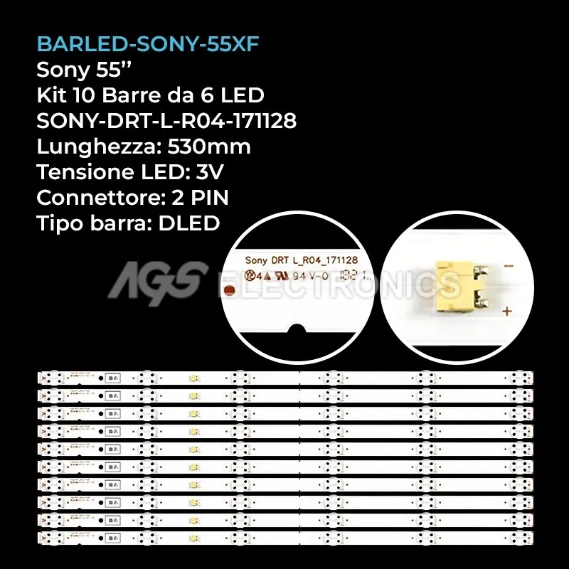 kit 10 barre LED retroilluminazione per Sony 55 pollici modello KD55X850F
