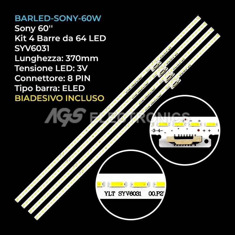 kit 4 barre LED retroilluminazione per Sony 60 pollici modello KDL60W855B