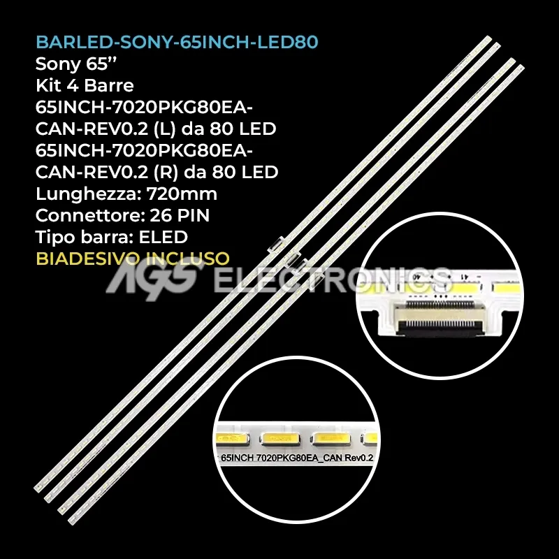 kit 4 barre LED retroilluminazione per Sony 65 pollici modello XBR65X900B