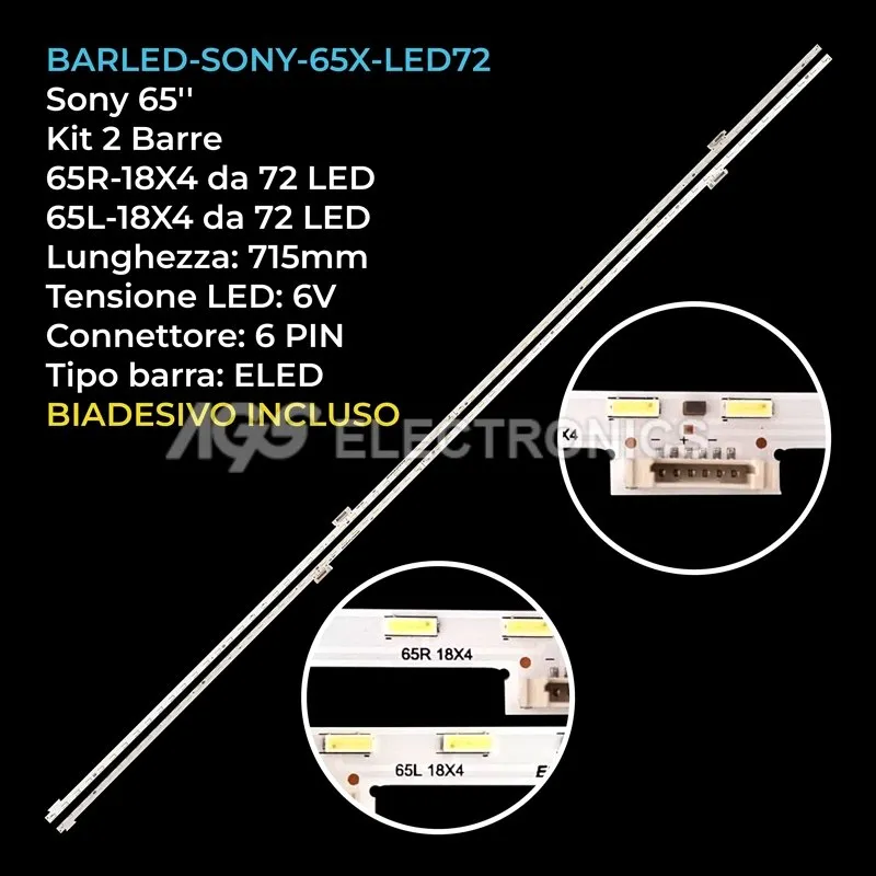 kit 2 barre LED retroilluminazione per Sony 65 pollici modello KD65XD8577