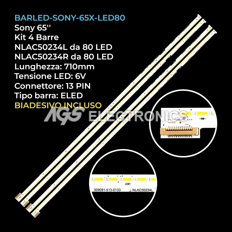 kit 4 barre LED retroilluminazione per Sony 65 pollici modello UD3Y645LTQ1