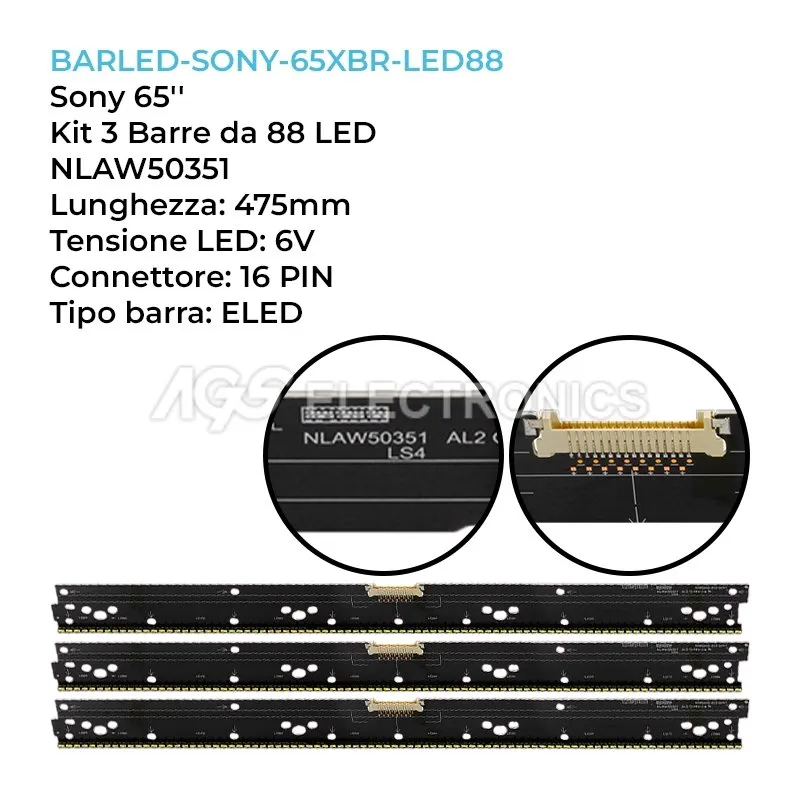 kit 3 barre LED retroilluminazione per Sony 65 pollici modello KD65X9000C