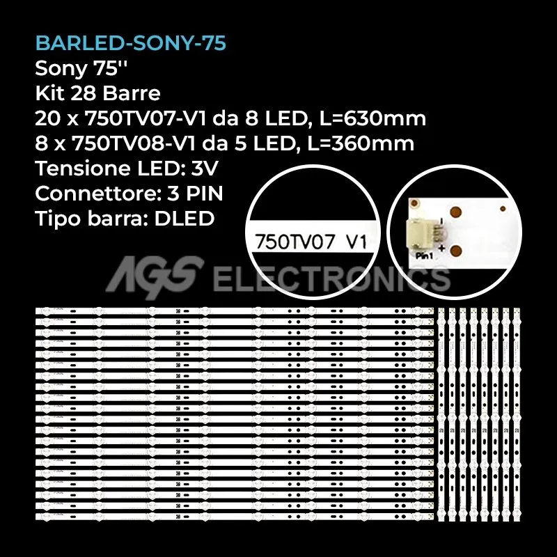 kit 28 barre LED retroilluminazione per Sony 75 pollici modello KDL75W850C