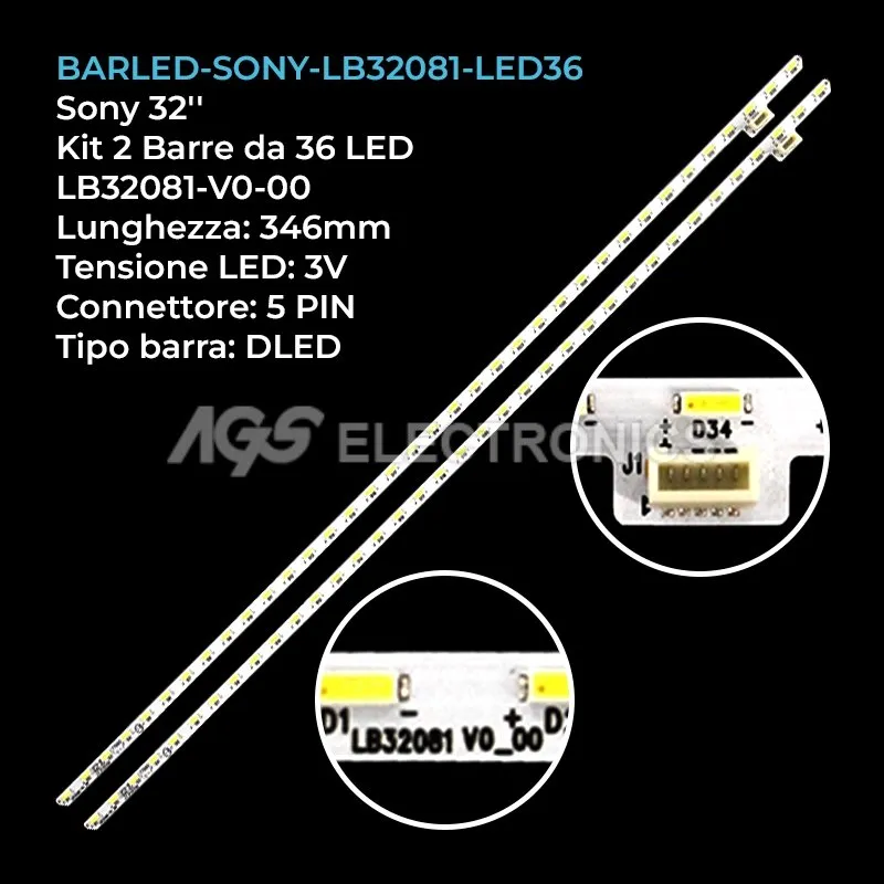 kit 2 barre LED retroilluminazione per Sony 32 pollici modello KDL32WD752
