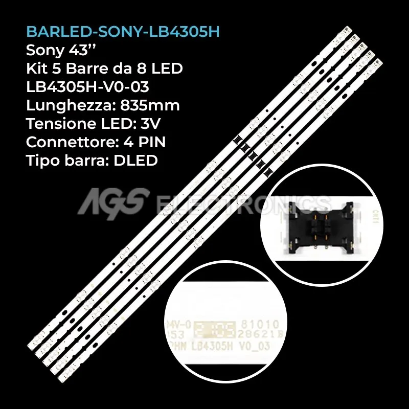 kit 5 barre LED retroilluminazione per Sony 43 pollici modello KD43X89J