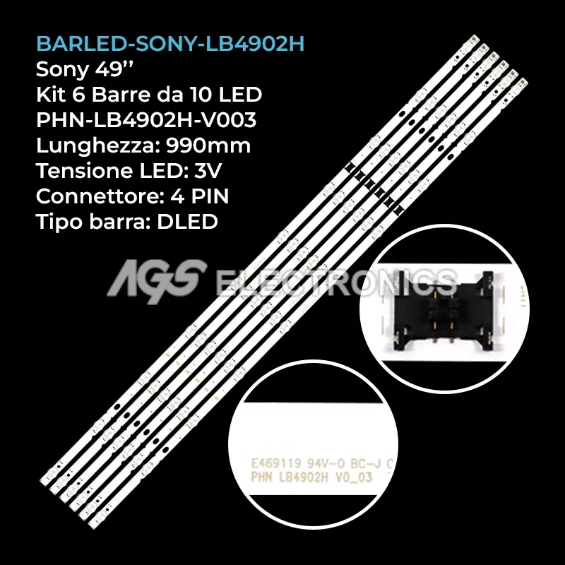 kit 6 barre LED retroilluminazione per Sony 49 pollici modello KD50X80J