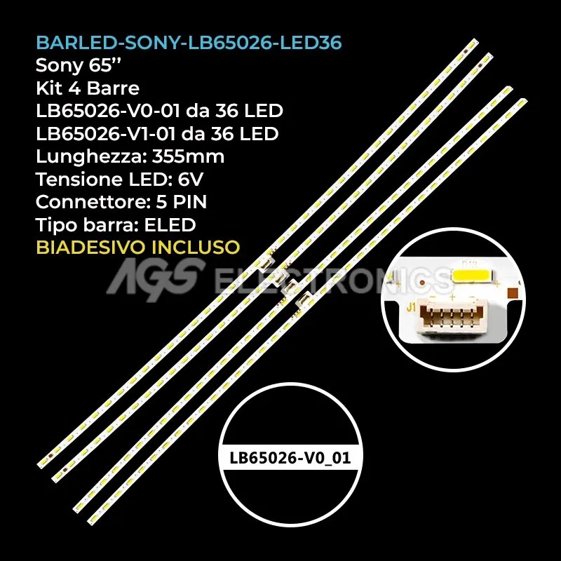kit 4 barre LED retroilluminazione per Sony 65 pollici modello T650QVR060