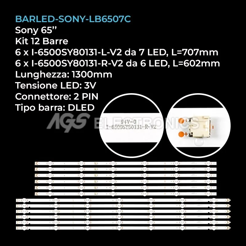 kit 12 barre LED retroilluminazione per Sony 65 pollici modello KD65XG7003