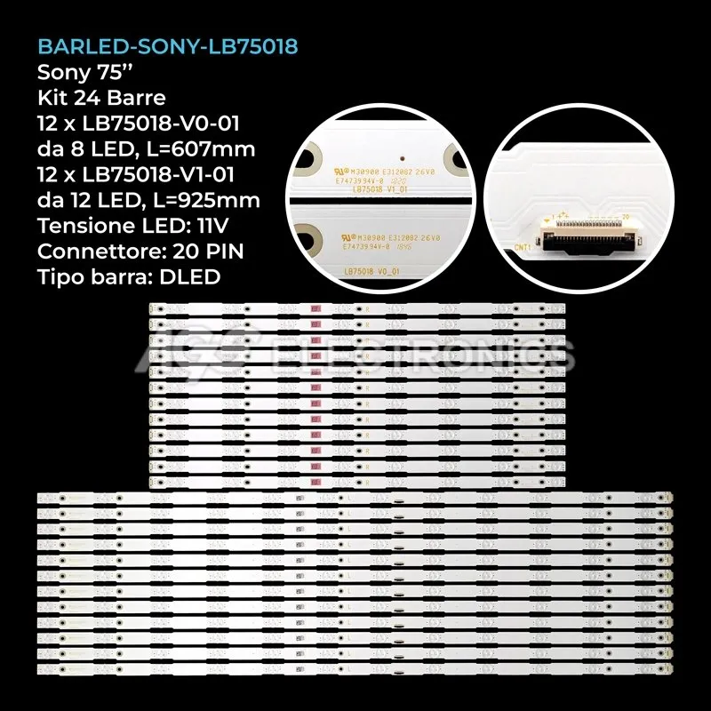 kit 24 barre LED retroilluminazione per Sony 75 pollici modello XBR75X900