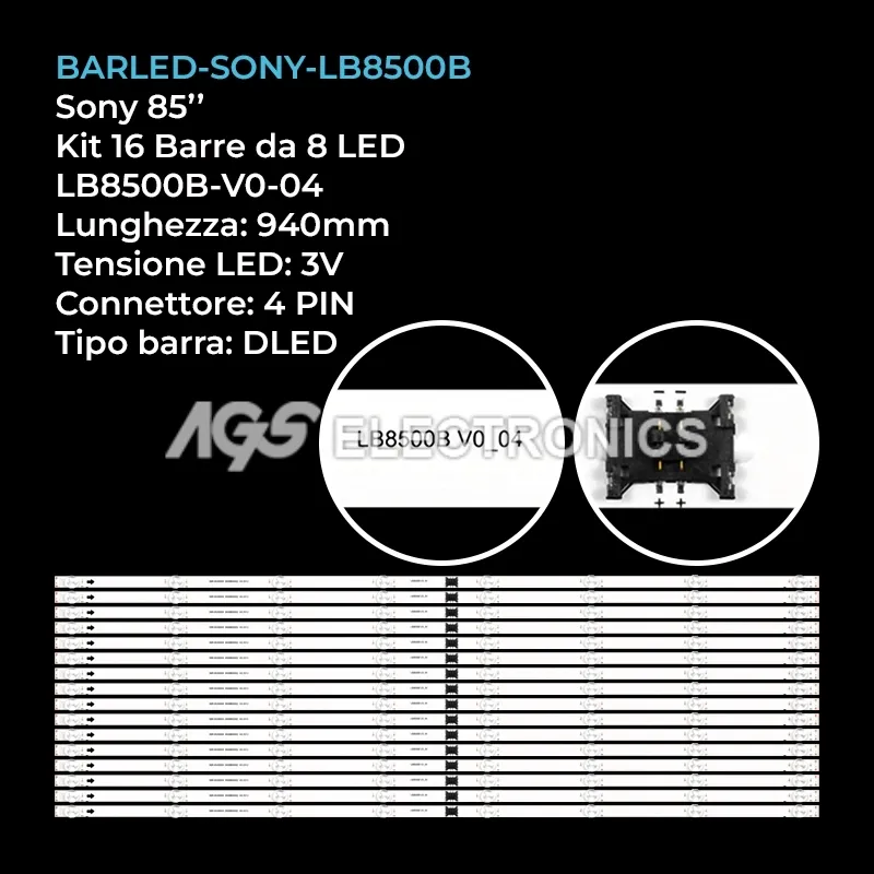 kit 16 barre LED retroilluminazione per Sony 85 pollici modello YDCM085CCU02