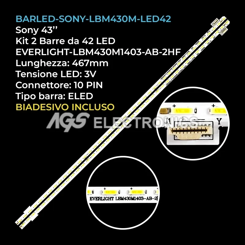 kit 2 barre LED retroilluminazione per Sony 43 pollici modello KDL43W756C