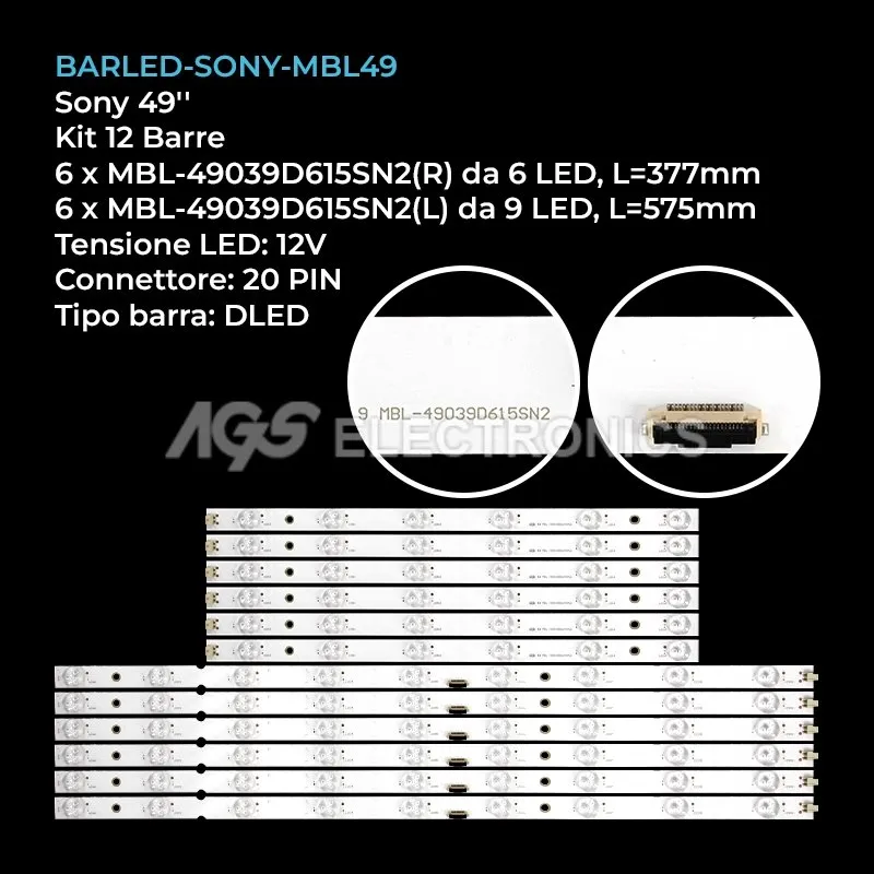 kit 12 barre LED retroilluminazione per Sony 49 pollici modello KD49X9000F