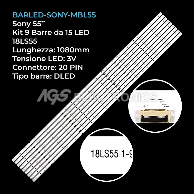 kit 9 barre LED retroilluminazione per Sony 55 pollici modello XBR55X905F