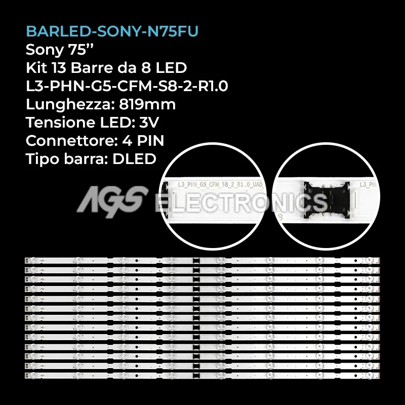 kit 13 barre LED retroilluminazione per Sony 75 pollici modello KD75X80CJ